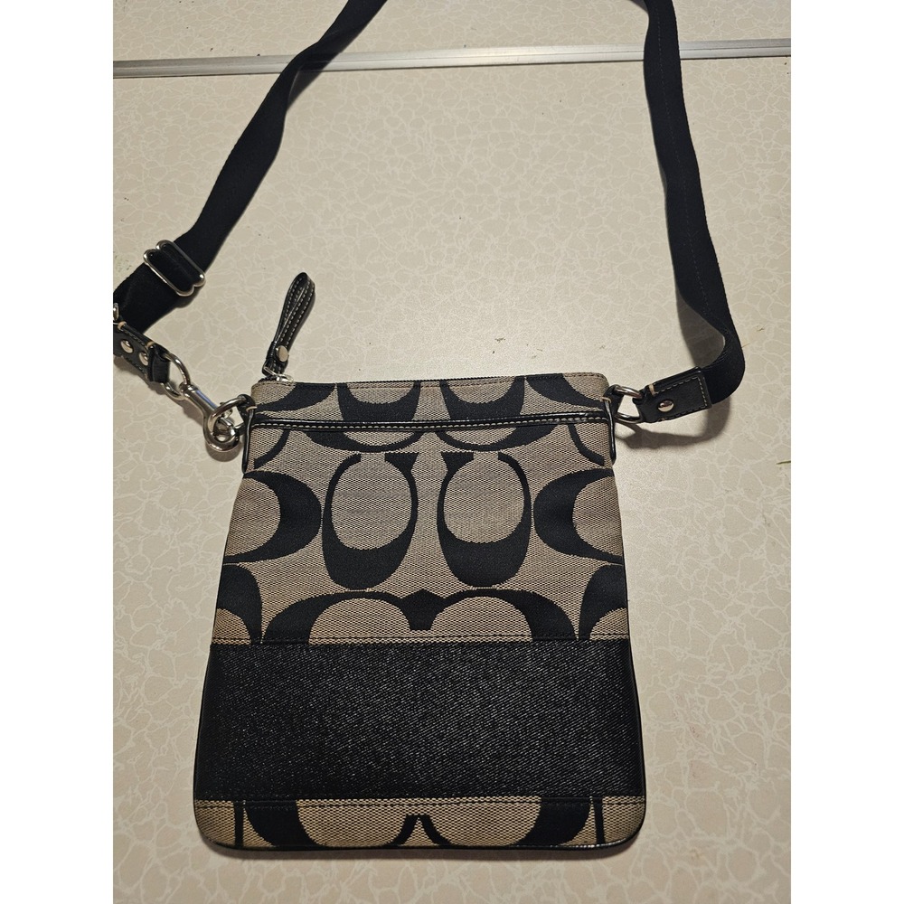 Coach Signature‎ Jacquard Crossbody Bag Black Gray Monogram Canvas Messenger - Picture 2 of 7